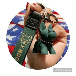 Green Punk PU Leather Strap Dog Keychain